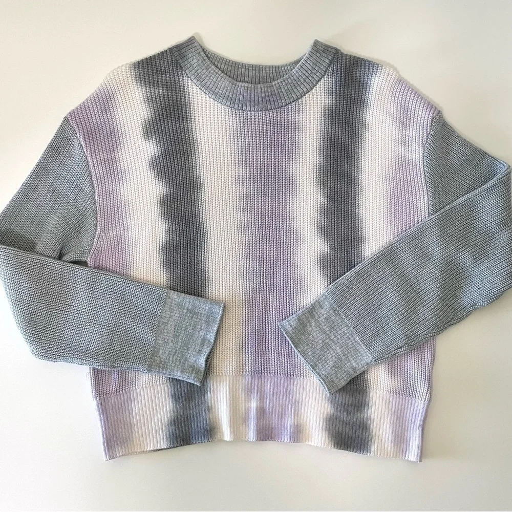 NEW Rails Karis Cotton Cashmere Rib Knit Pullover Sweater Aqua Tie Dye Small